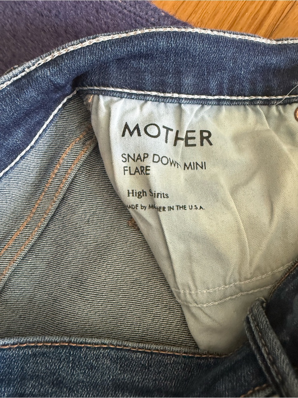 MOTHER Snap Down Mini Flare in High Spirits Color. Embroidery on back “See Ya!” - Picture 5 of 9